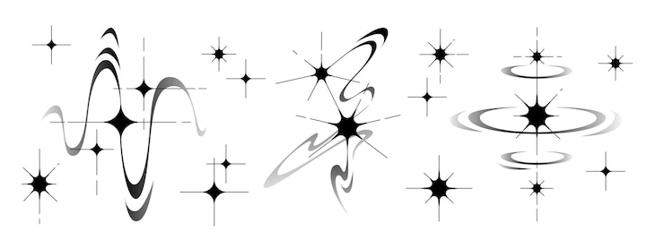 Free Vector y2k star tattoo line art collection