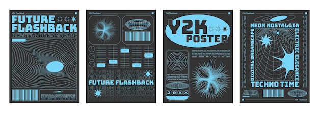 Y2k style poster design template set