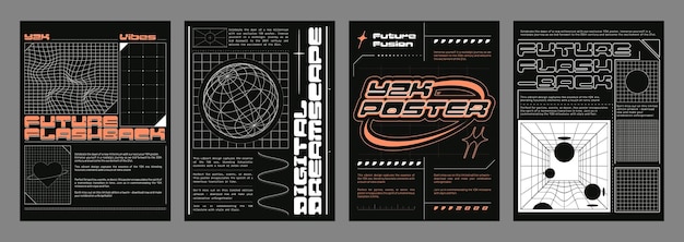 Free vector y2k style techno banners set