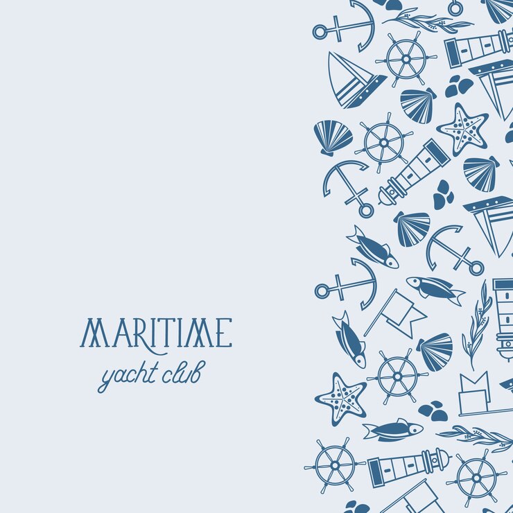 Free Vector yacht club design poster with numerous sea symbols in the front and the blue text on the blue  in the left