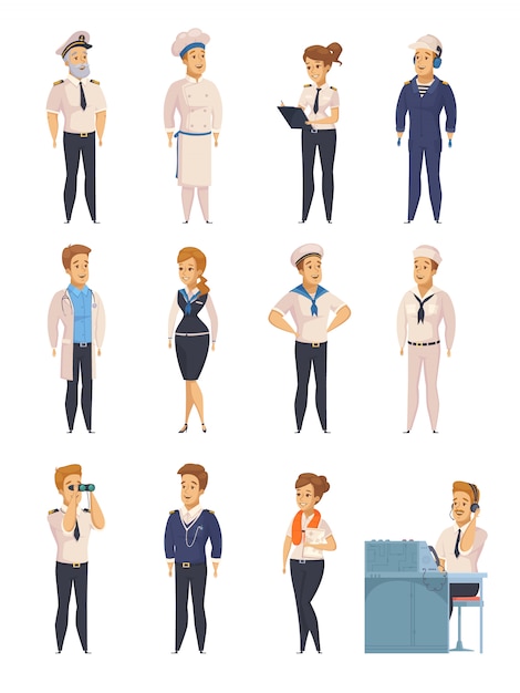 Free vector yacht ship cartoon characters set