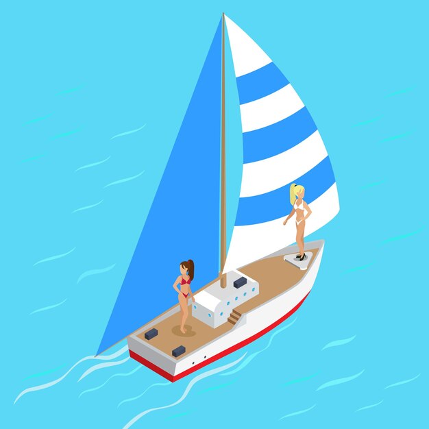 Free vector yachting  yacht with girls concept.