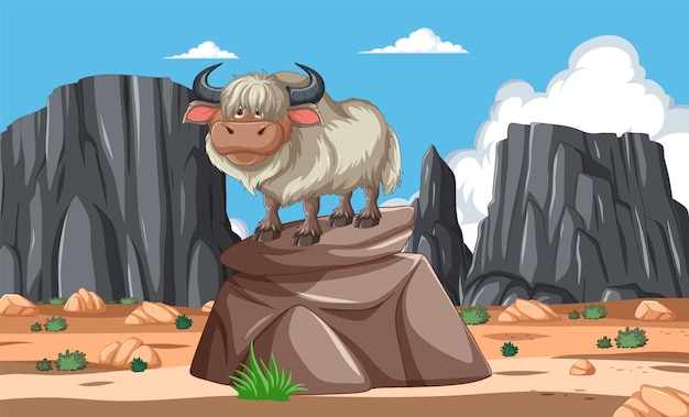 Free vector yak on a rocky mountain outcrop