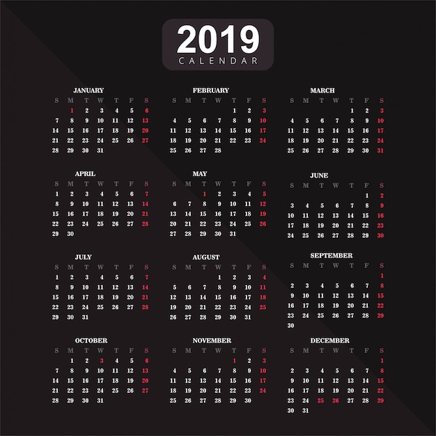 2019年、カレンダーベクトルの背景