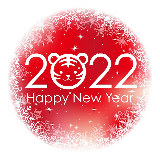The year 2022 vector round greeting symbol with snow flakes isolated on a white background