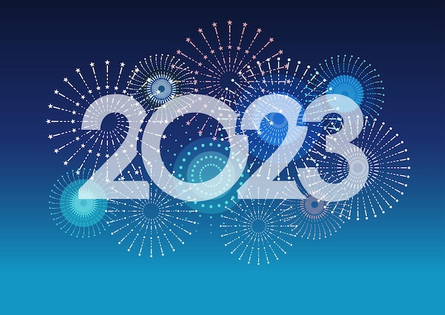 Free Vector | The year 2023 logo and fireworks on a blue background vector  illustration