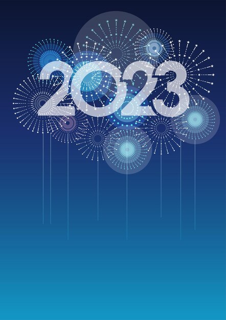 The Year 2023 Vector Logo And Fireworks With Text Space On A Blue Background