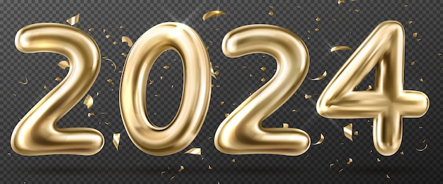 Year 2024 golden numbers on transparent background