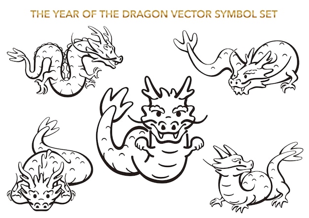 Vettore gratuito l'anno del drago vettore simbolo dello zodiaco illustrazione insieme isolato su uno sfondo bianco