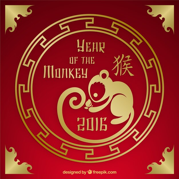 Year of the monkey on a red and golden background