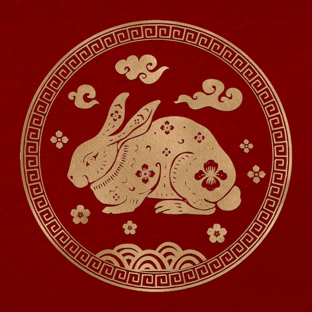 Year of rabbit badge vector gold Chinese horoscope zodiac animal