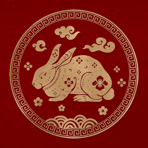 Год кролика значок вектор золото китайский гороскоп зодиака животное