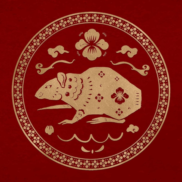 Free Vector year of rat badge  gold chinese horoscope zodiac animal