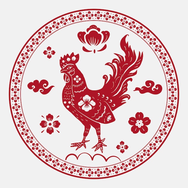 Year of rooster badge vector red chinese horoscope animal