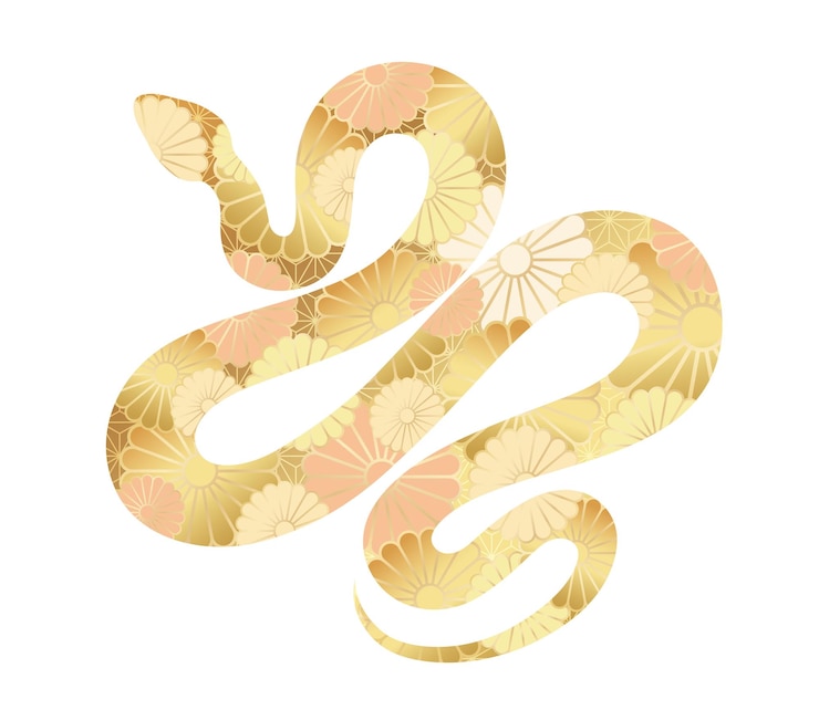 Free Vector year of the snake vector zodiac symbol decorated with japanese vintage chrysanthemum pattern isolate