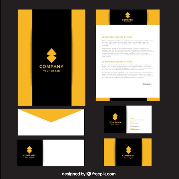 Yellow abstract shape company stationery