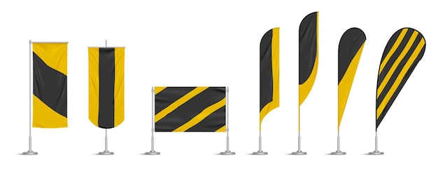 無料ベクター ポールの黄色と黒のビニールの旗とバナー