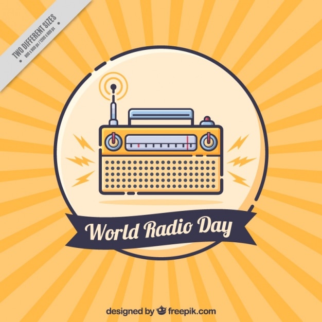 世界ラジオの日のための黄色と青の背景