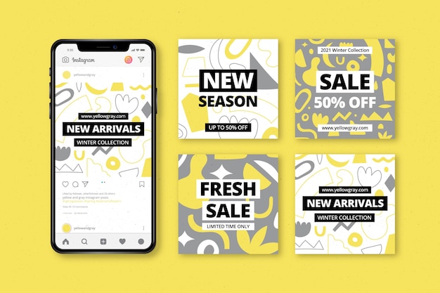 Желто-серая органическая коллекция постов instagram