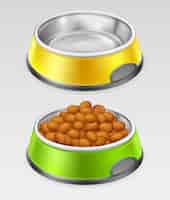 Бесплатное векторное изображение Желтая и зеленая собачья миска для еды