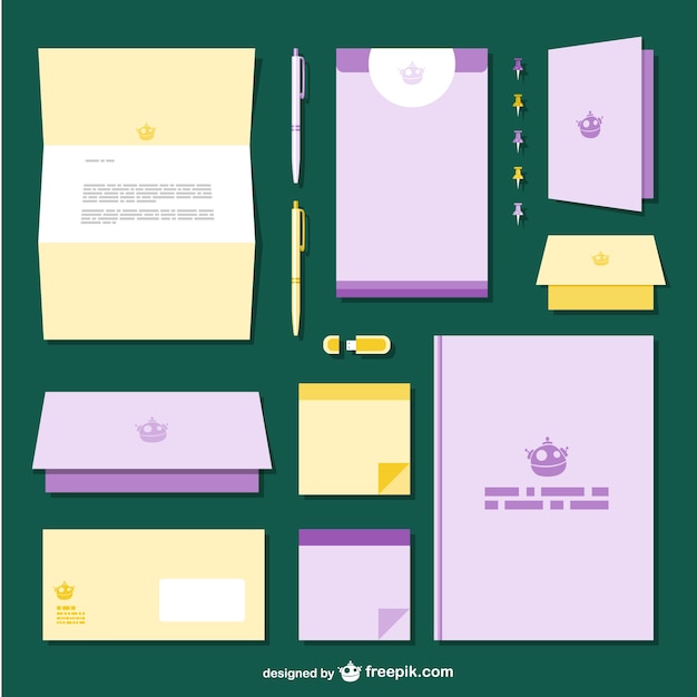 無料ベクター 黄色と紫色のブランディングパック