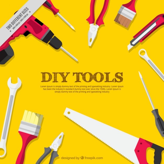 Free vector yellow background of carpentry tools