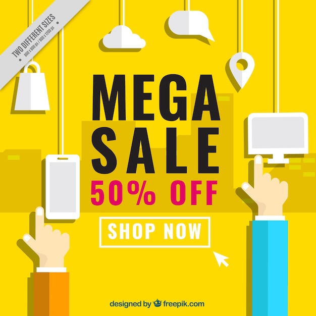 Yellow background of super sales in flat design