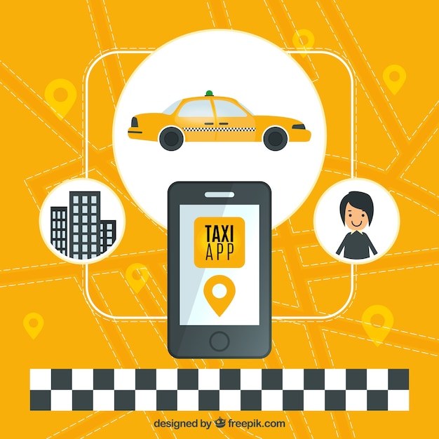 Vettore gratuito sfondo giallo di applicazione di taxi