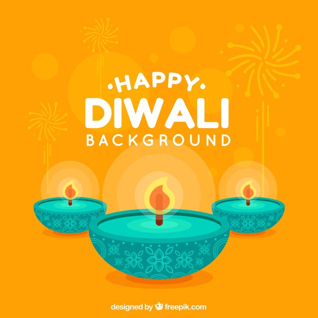 Yellow background with diwali candles in flat design