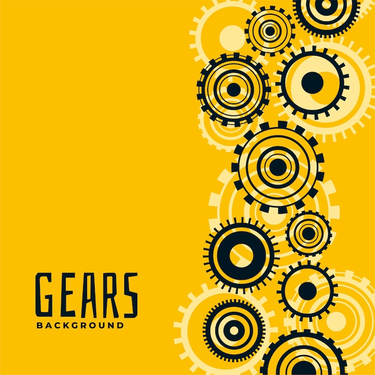 Free Vector yellow background with gears and cog wheels