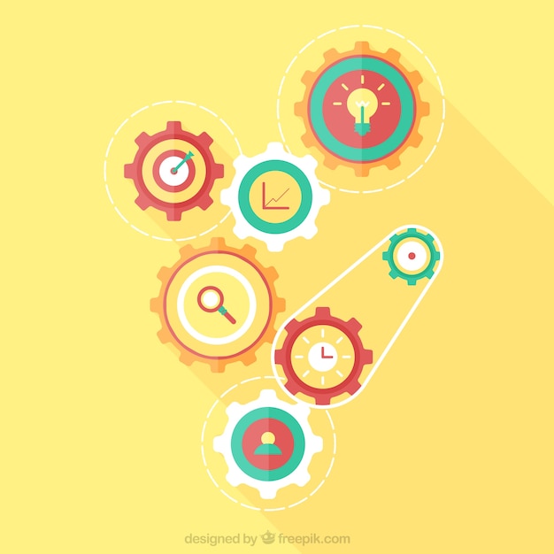 Yellow background with gears in flat design