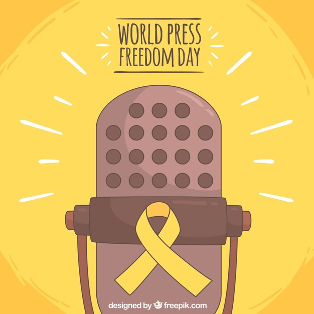 Free vector yellow background with microphone