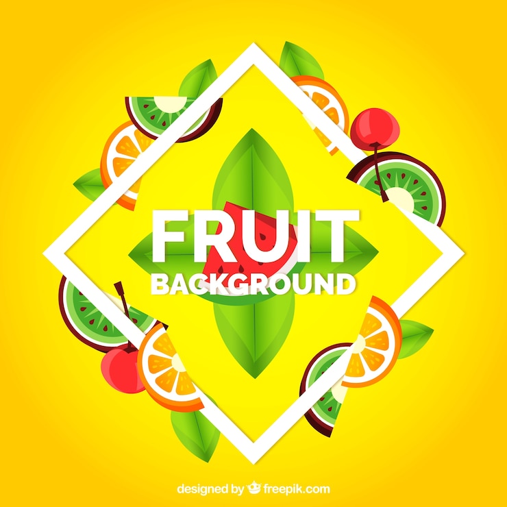 Free Vector yellow background with realistic fruits