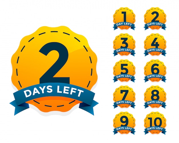 Free vector yellow badge set for number of days left