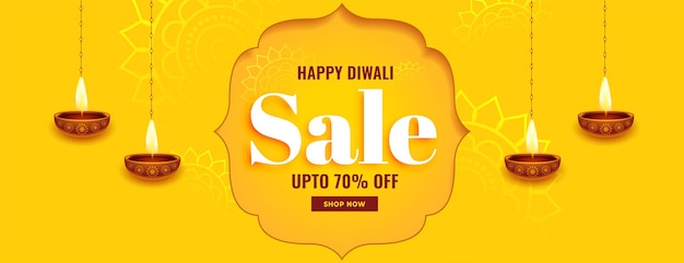 Free vector yellow banner for diwali festival sale