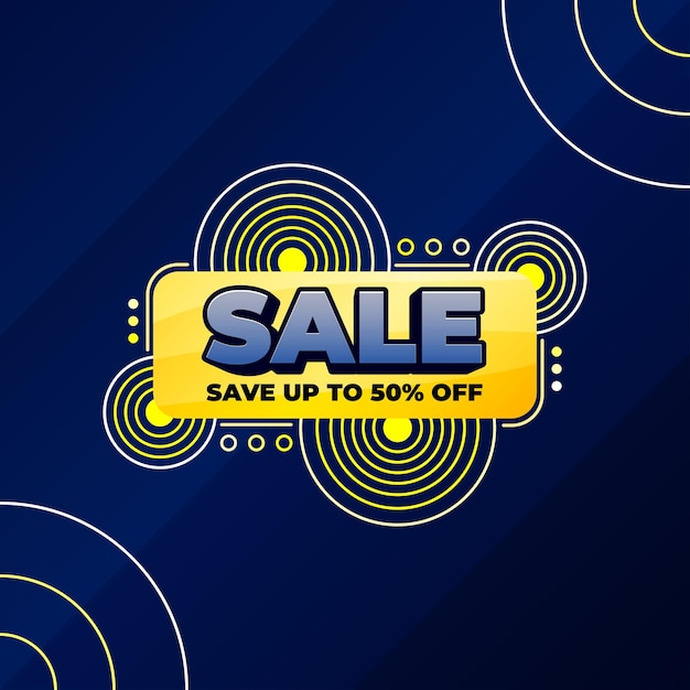 Yellow banner sale 3d text effect navy background