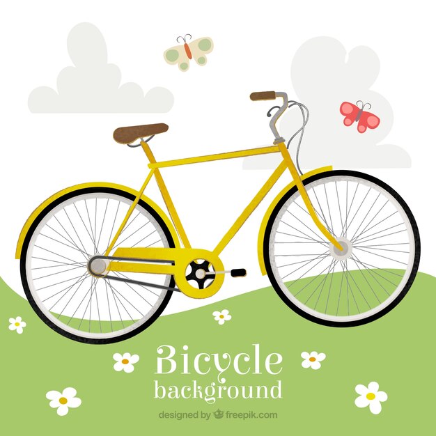 Yellow bike in the countryside background