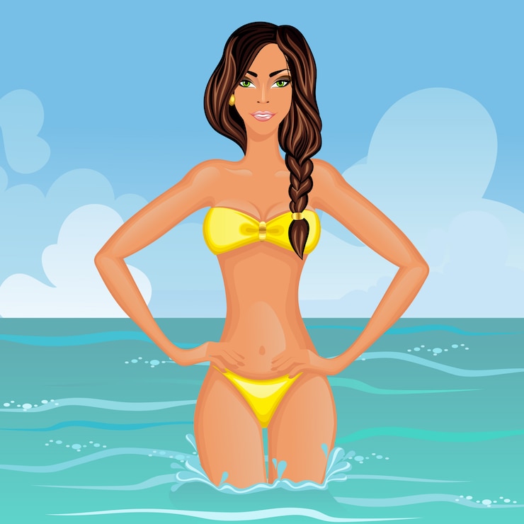 Free Vector yellow bikini girl character