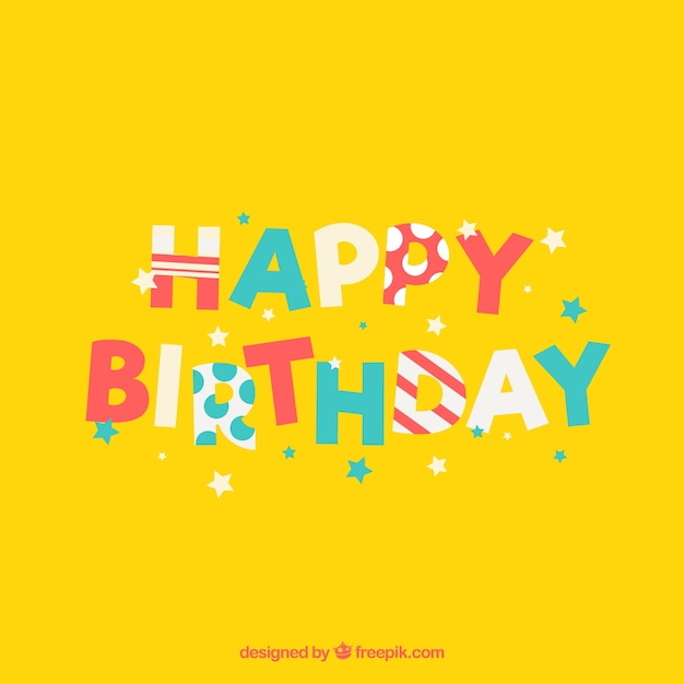 Yellow birthday background with colored stars