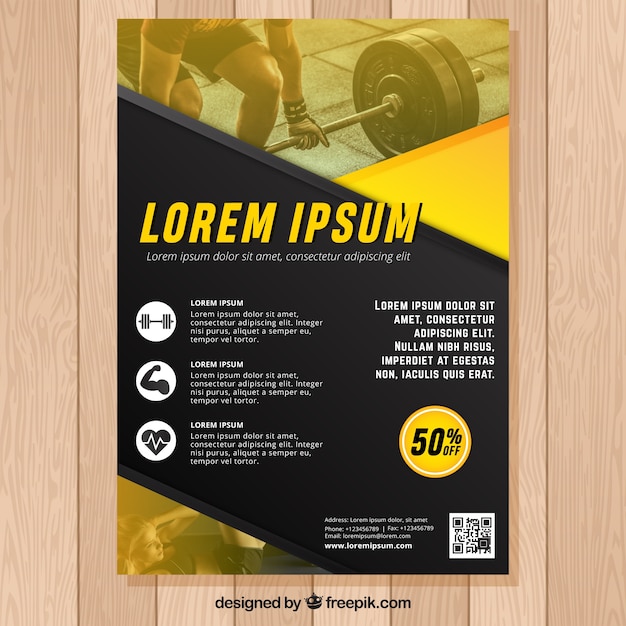 Free vector yellow and black gym flyer template with image