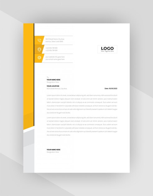 Yellow & Black Letterhead template design.