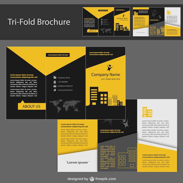 Yellow and black tri-fold brochure