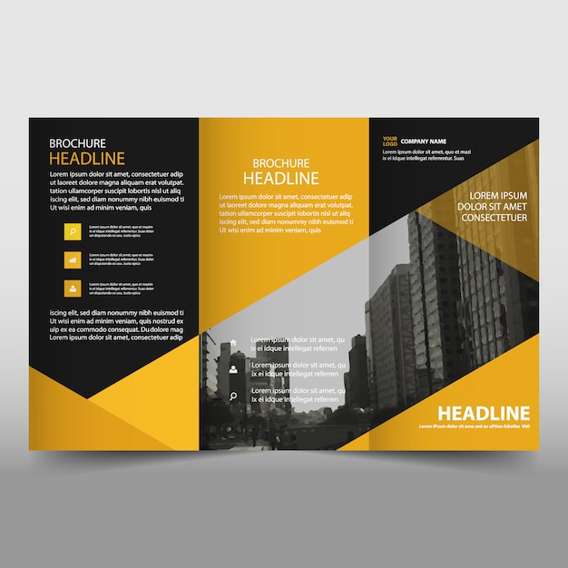 Free vector yellow and black trifold business brochure template