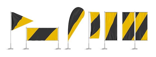 Yellow and black vinyl flags and banners on pole