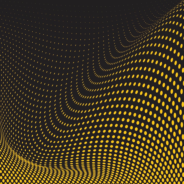 黄色と黒の波状のハーフトーン背景ベクトル