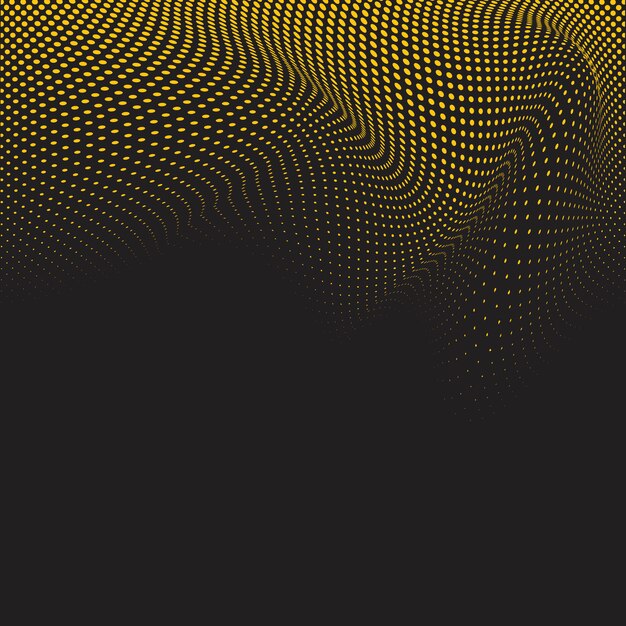 黄色と黒の波状のハーフトーン背景ベクトル