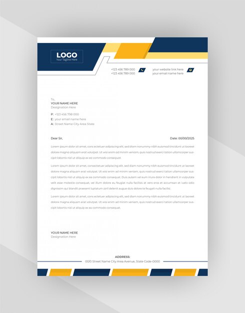 Yellow & Blue Corporate letterhead template design.