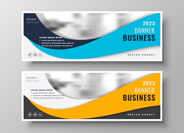 Free vector yellow and blue wavy business banners