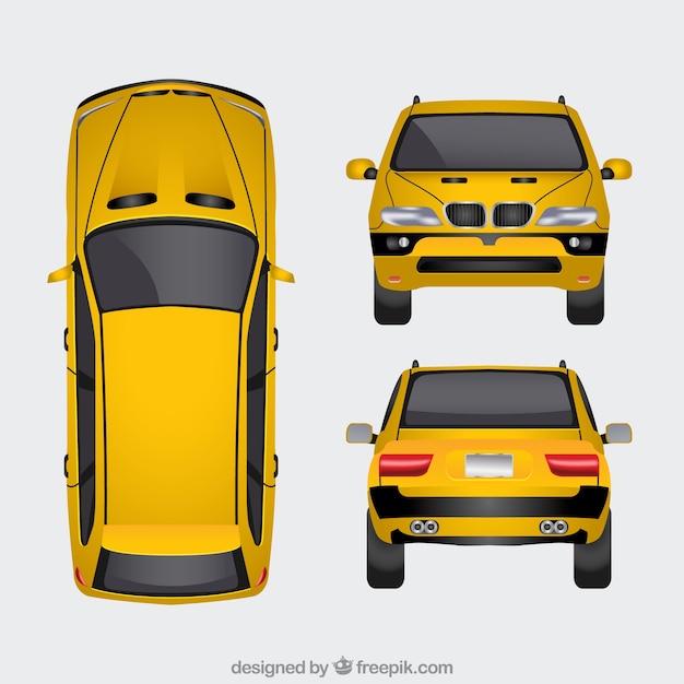 Free vector yellow car in different views