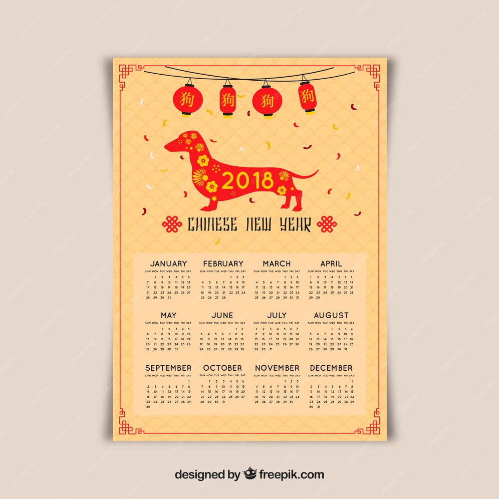 Free Vector Yellow chinese new year calendar with dog